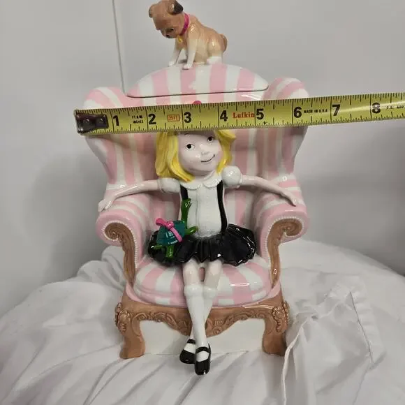 Eloise Cookie Jar from Department 56 striped Vintage y2k chair pets pink white - Picture 15 of 17